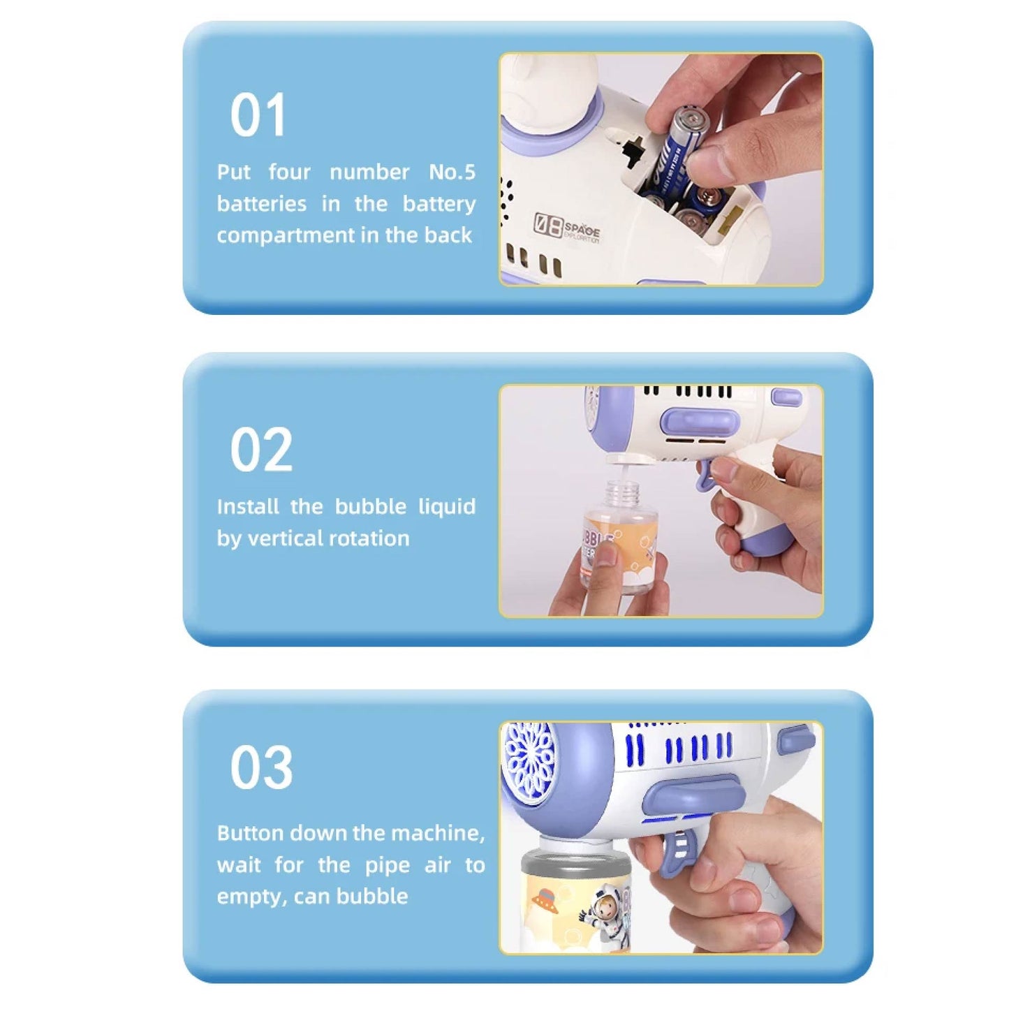 🚀 Pistola Espacial de Burbujas Automática!🚀