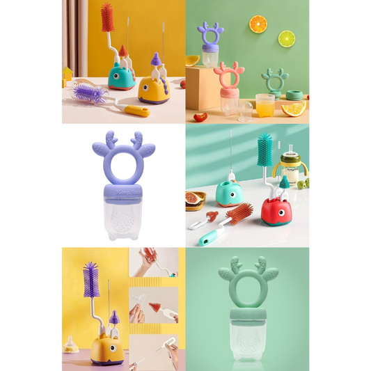 Cepillo Lava Teteros + Chupo de Fruta con Rasca encías