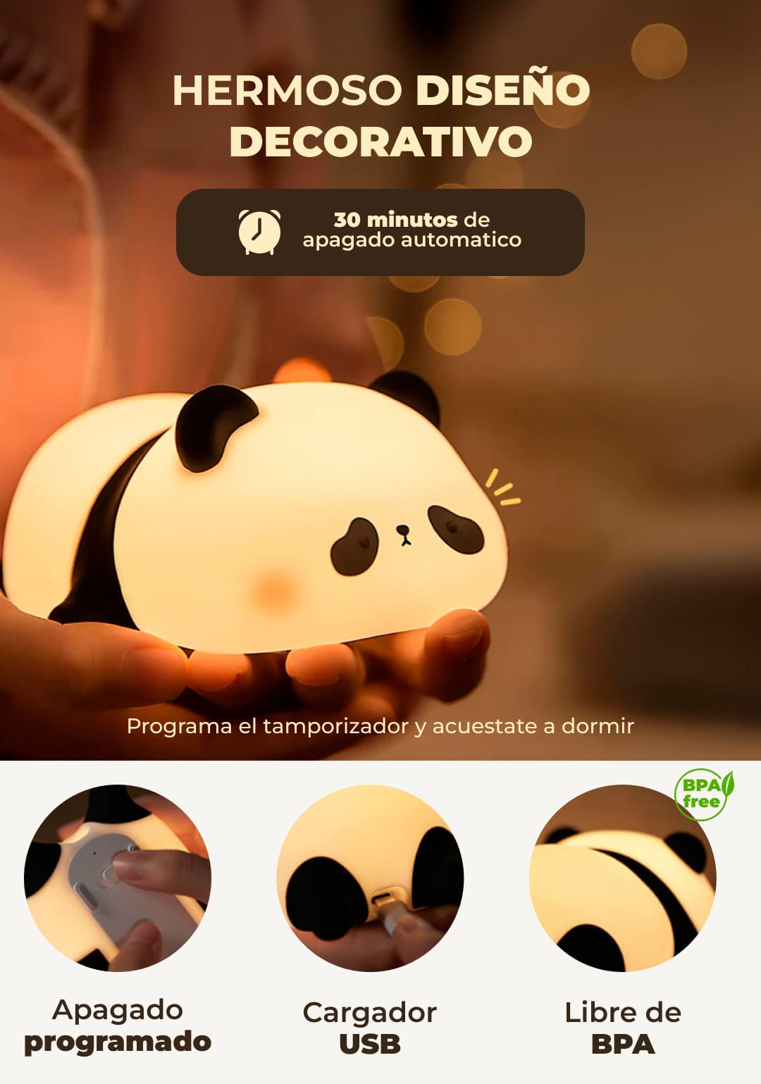 Lámpara oso panda 3 tonos silicona